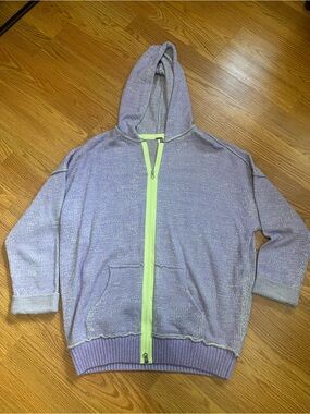Free People Lavender Knit Hoodie with Neon Green Trim